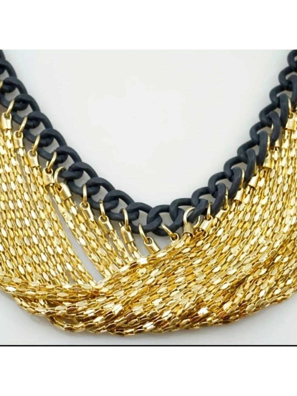 Guess Two-Tone Chain Swag Tassel Statement Necklace NWOT - Picture 2 of 4
